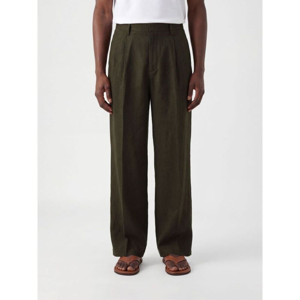 Erl Men Erl Wide Leg Mid-Rise Linen Trousers With Belt Loops